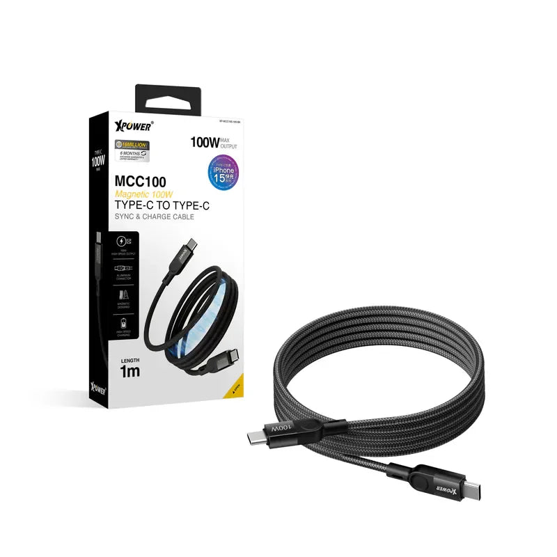 Xpower 100W C To C Magnetic 1m Cable - Black - Tashqila Xpower 100W C To C Magnetic 1m Cable - Black - Tashqila